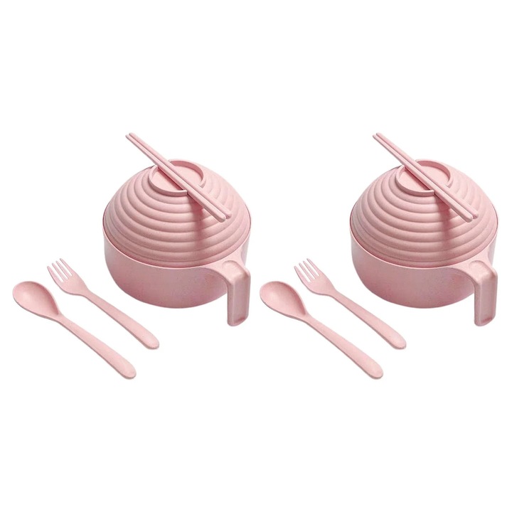 Set 2 boluri pentru ramen cu capac si manere multicolor 20x12cm