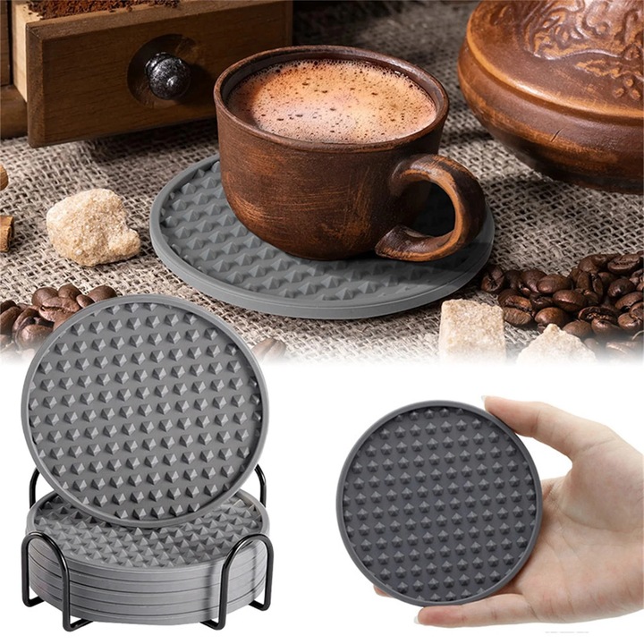 Set suporturi pahare YANYXR silicon alimentar gri 10x10x4cm