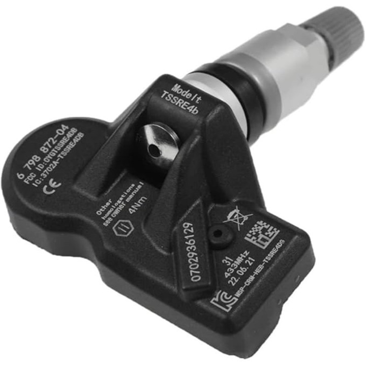 TPMS Keréknyomás Érzékelő BMW 5-ös, 6-os, 7-es, X1, X3, X4, Z4 sorozathoz és MINI-hez, Előre programozott, Nagy pontosságú fém szelep, OE kód: 36106798872, 36106874830, 1 darab