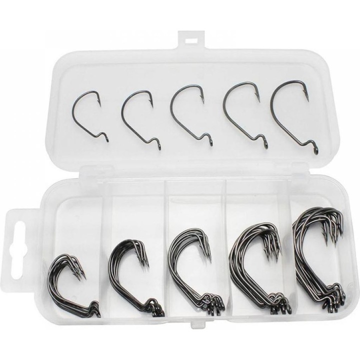 Set carlige pescuit Texas 50 piese negru nichelat 2#-3/0#
