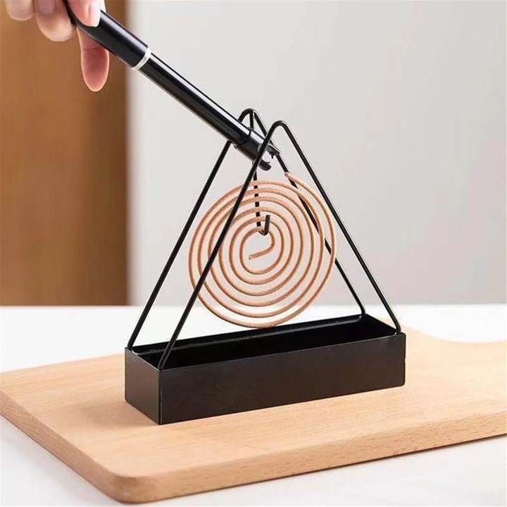 Suport triunghiular portabil pentru spirale anti-tantari, rezistent la foc, 13x4x15cm, negru