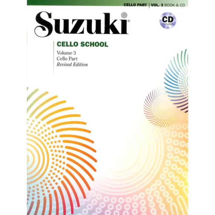Suzuki cello school Vol 3, книга и CD, твърди корици, английски, 2014