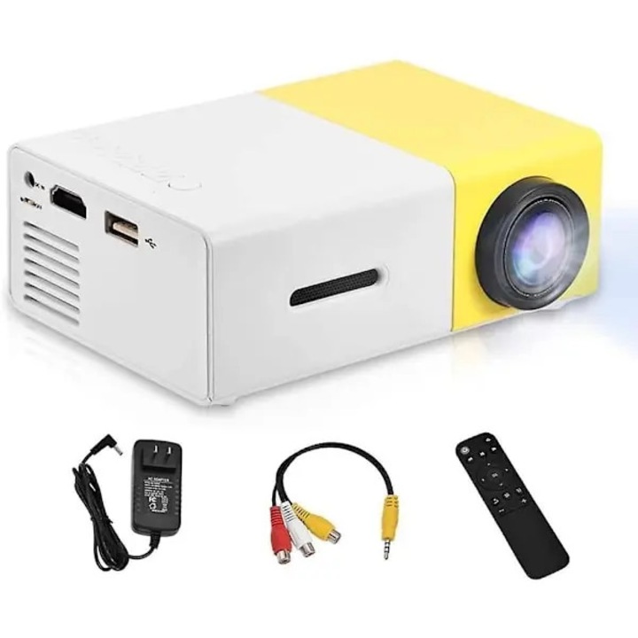Мини LED проектор 1080p, компактен, бял, 24x60см