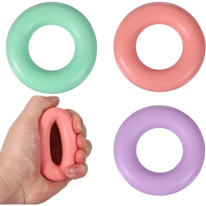Set 3 antrenori prindere maini, portabil, rezistenta 30-50Lbs, multicolor, 7x2cm