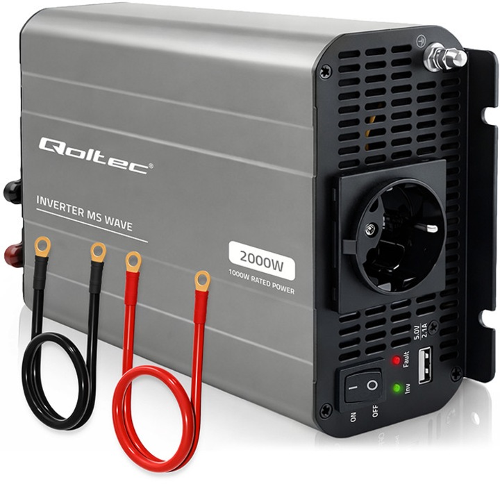 Qoltec MS Wave 1000W 12V-230V USB fém inverter 230x110x70mm