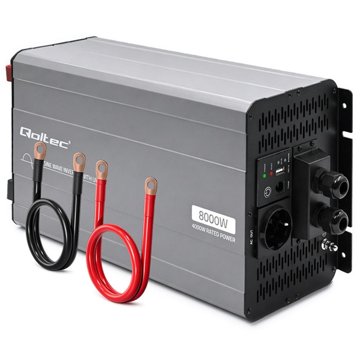 Qoltec Pure Sine Wave Inverter 12V 230V 4000W 8000W UPS USB fém