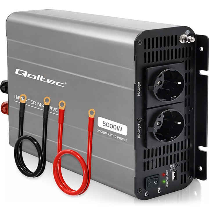 Qoltec MS Wave feszültséginvertor 12V 230V 2500W USB LiFePO4 GEL AGM kompatibilis