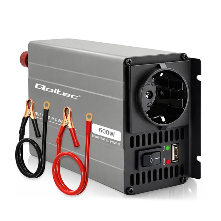 Qoltec MS Wave 12V-230V 300W USB fém feszültséginvertor