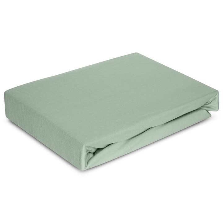 Eurofirany Premium jersey lepedő gumival, 100% pamut, 190 g/m2 sűrűség, nagy matracokhoz 240x220 cm, menta színű, légáteresztő és kellemes tapintású