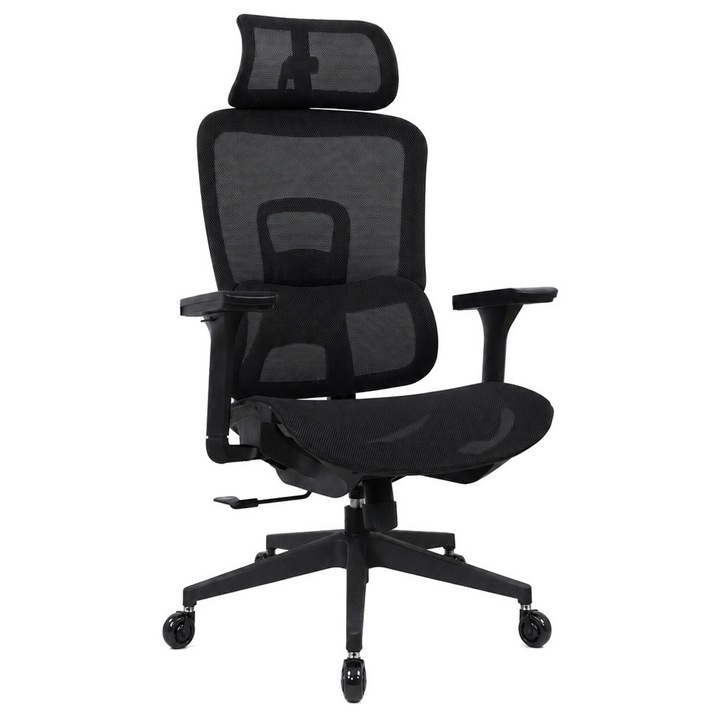 Офис стол Powertech PT-1633 ергономичен, регулируем, черен, 66x74x121-131см