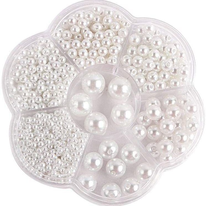 Set margele perle albe, diverse dimensiuni, pentru bijuterii si decoratiuni