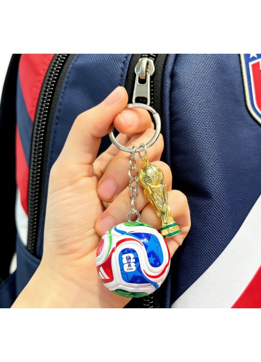 Kulcstartó, labda és trófea, 2026-os Világkupa miniatűr, többszínű