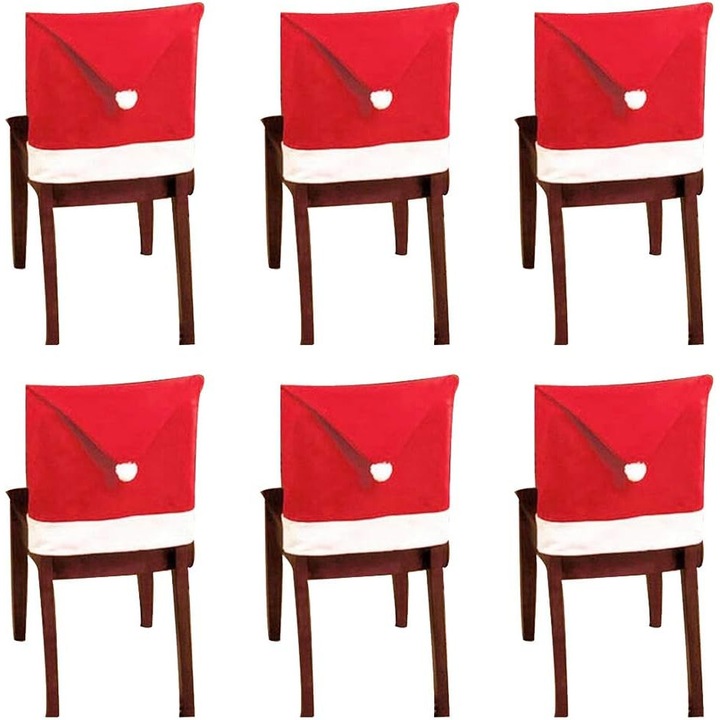 Set 10 huse scaun Craciun, material nontesut, rosu, 60x50cm