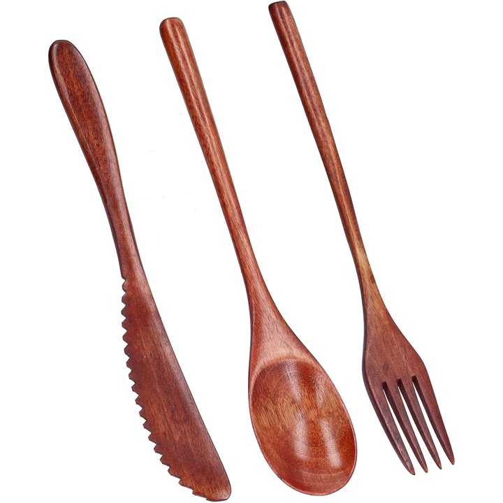 Set tacamuri 3 piese lemn de tec, usor, durabil