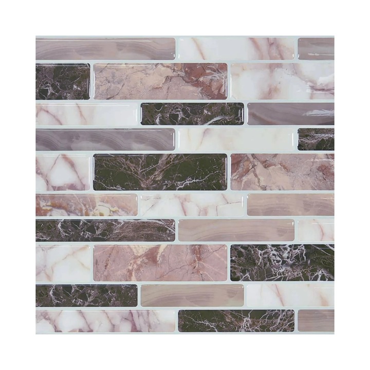 Autocolant de perete 3D ZYBLSSBB LSM2xh5889-BCS0007897-1, placi autoadesive pentru bucatarie si baie, set 10 buc., multicolor