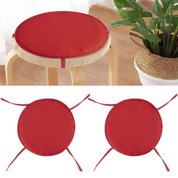 Set 2 Perne Rotunde pentru Scaun YANYXR, Poliester, Rosu, 38cm