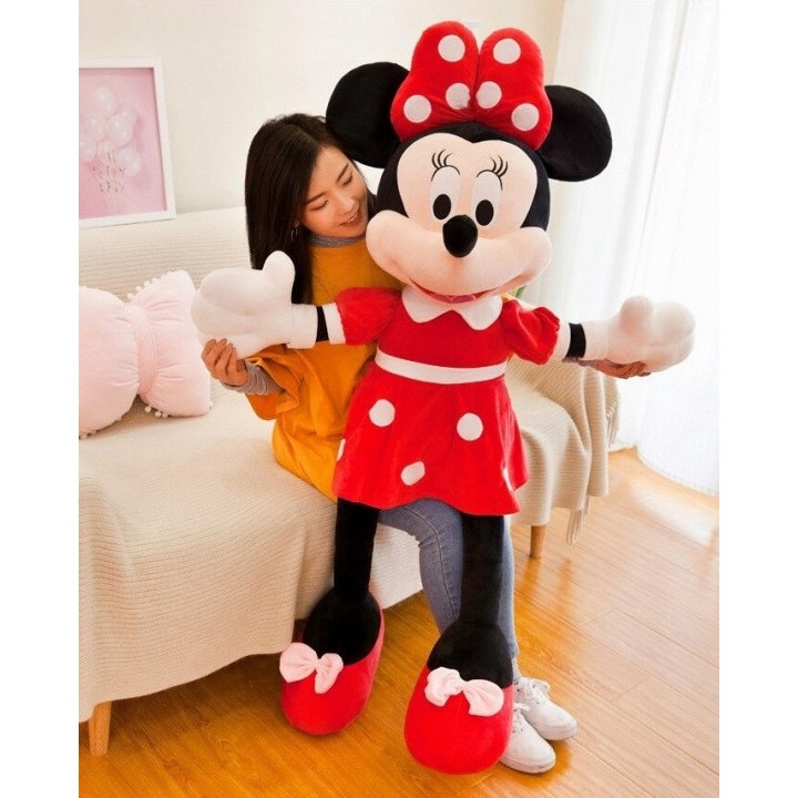 Jucarie de plus Minnie Mouse, 105cm, rosu cu buline albe