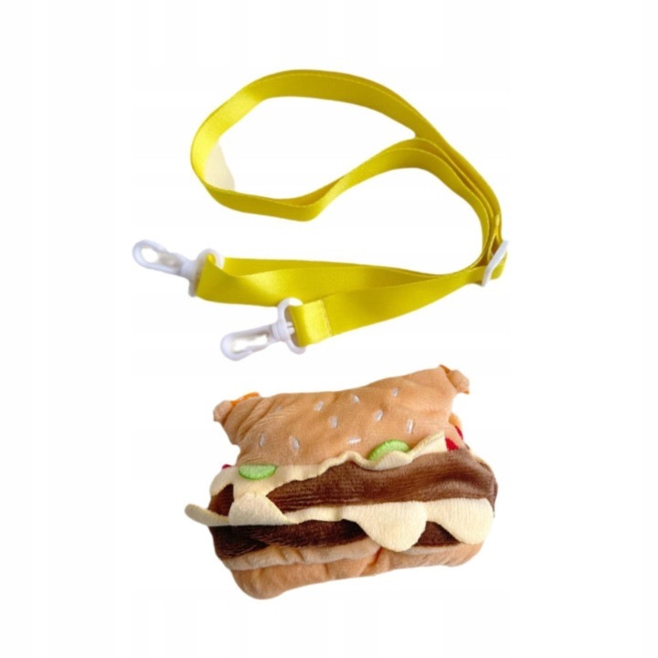 20 cm-es babaruha, plüss ruha, hamburger mintás, többszínű, 20x15cm