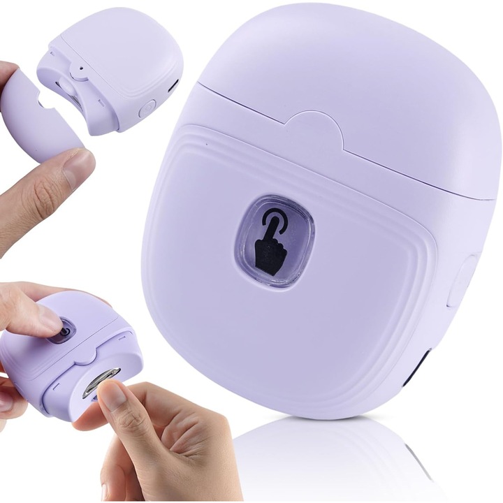 Elektromos körömvágó LED-del, USB töltés, gyűjtődoboz, ergonomikus, fehér