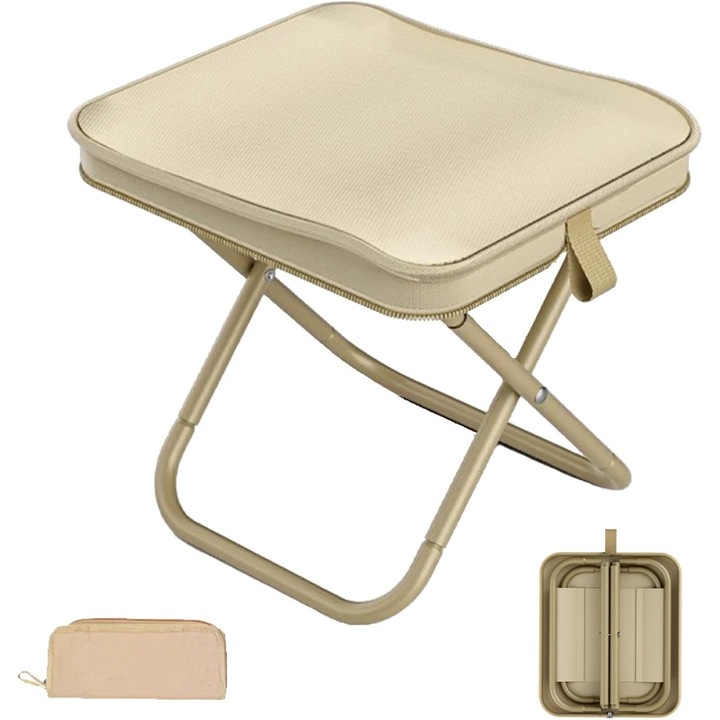 Scaun pliabil camping, rezistent, khaki, 120 kg, compact, cu husa transport