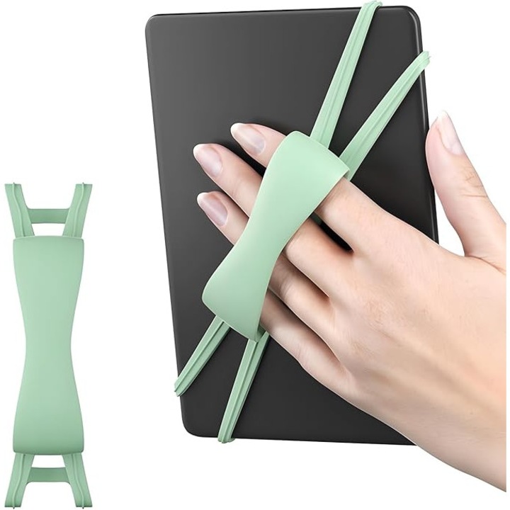 Suport tableta cu curea de mana, silicon, universal, negru