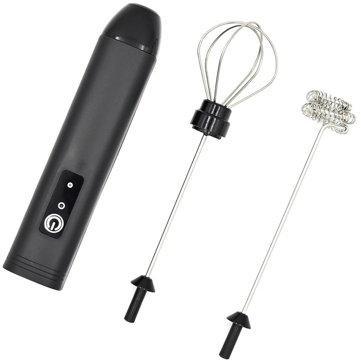 Spumator si blender electric, negru, 2 accesorii, reincarcabil, compact