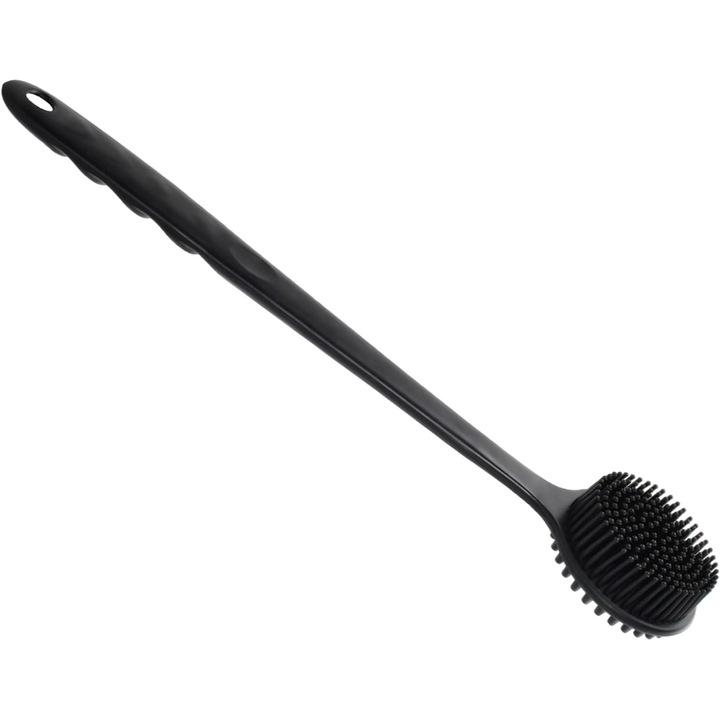 Perie de baie din silicon, dublu fata, ergonomic, 36x8cm, negru
