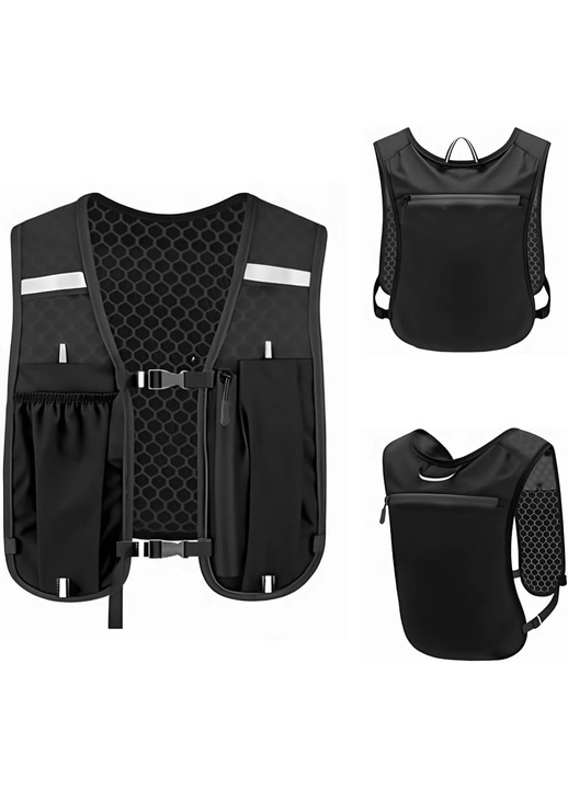 Rucsac alergare, ultrausor, negru, 115g, reglabil, reflectorizant