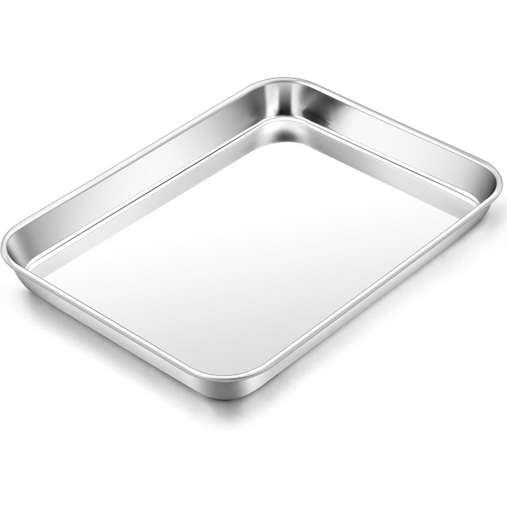 Tava mini dreptunghiulara din otel inoxidabil 23.7x17.7x2.5cm, rezistenta si usor de curatat