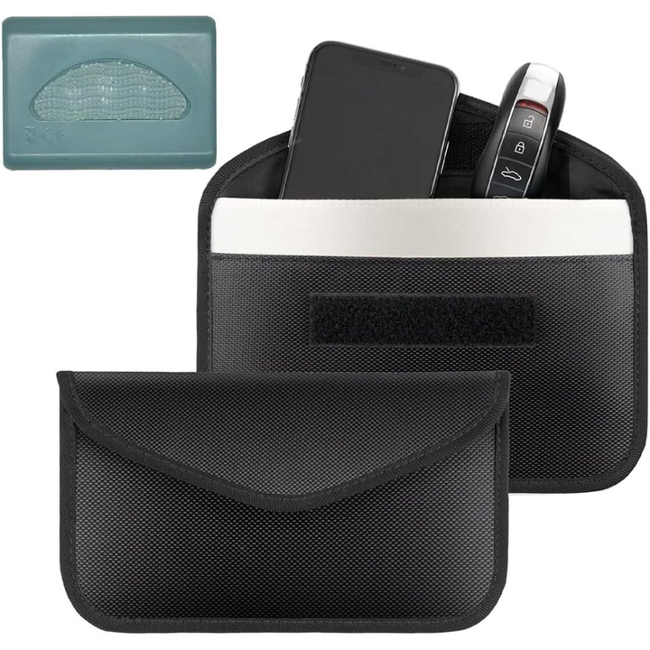 Husa Faraday, 20x10cm, negru, protectie RFID pentru chei auto si Telepass