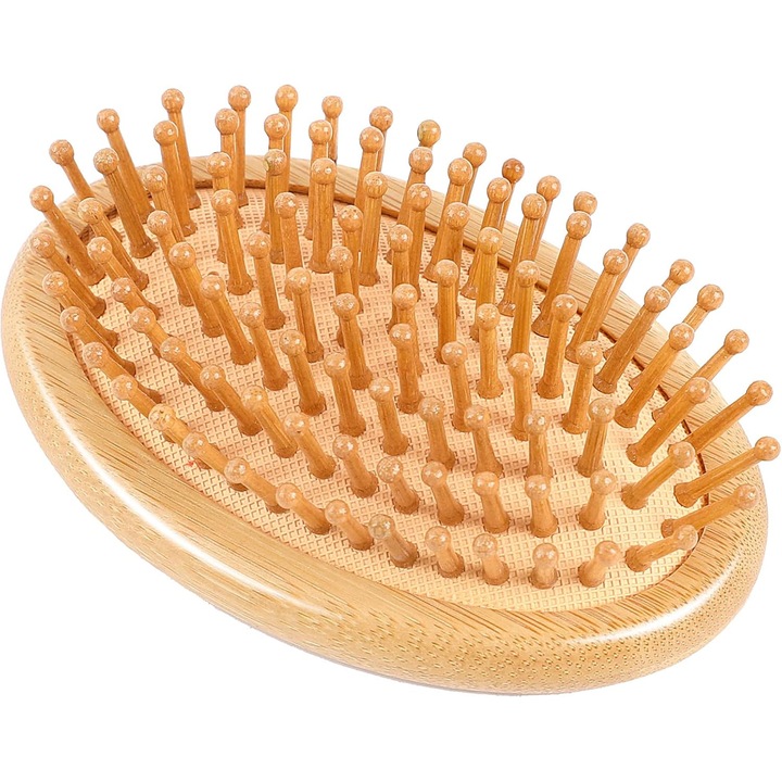 Perie de par din lemn si bambus, masaj scalp, anti-statica, 10.5x6.8x3.4cm