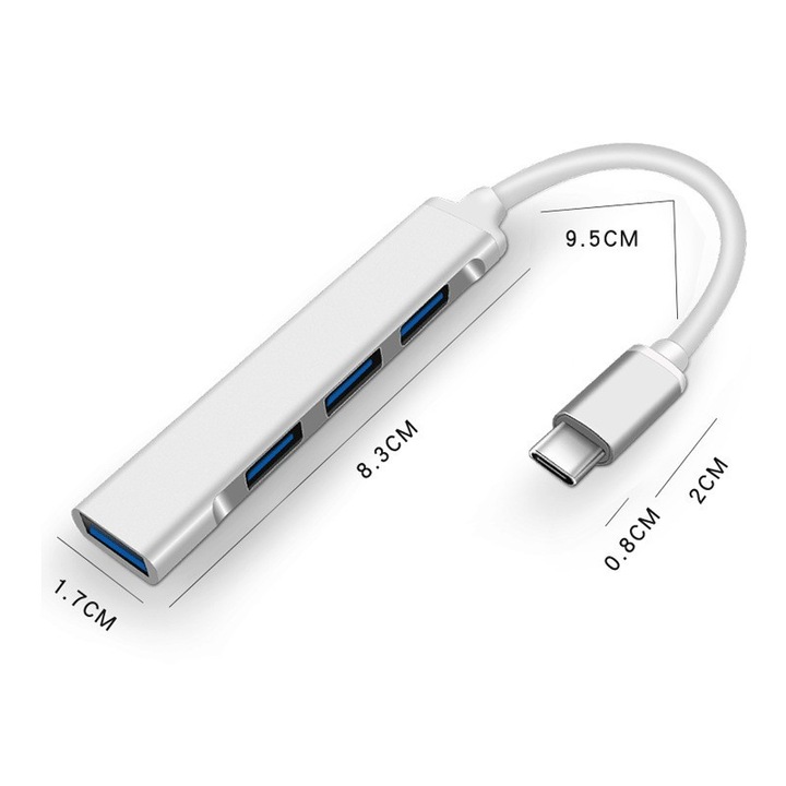 Hub USB 1xUSB3.0 3xUSB2.0 argintiu 12.5x8.5x1.5cm