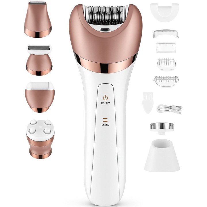 Dispozitiv epilat 6 in 1, alb roz, 13x5x3 cm, fara fir, IPX7, multifunctional