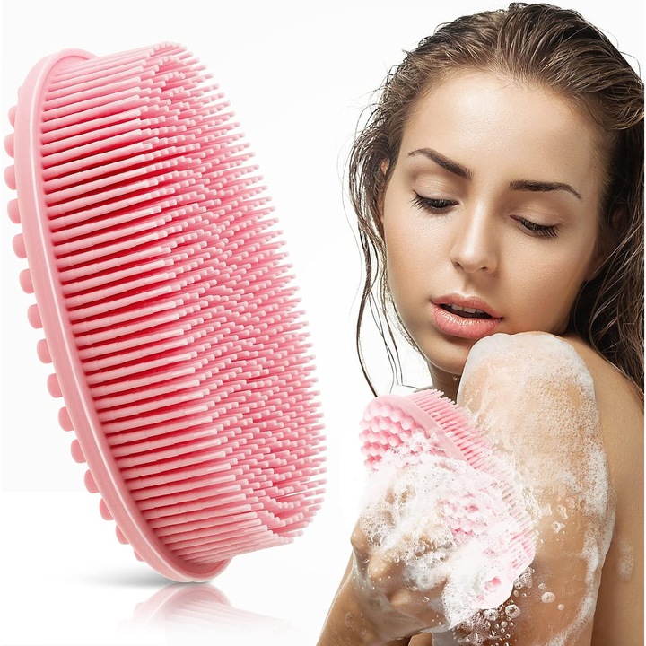 Perie de baie din silicon, exfoliant, 2 in 1, moale, 12x7.2x3.5 cm