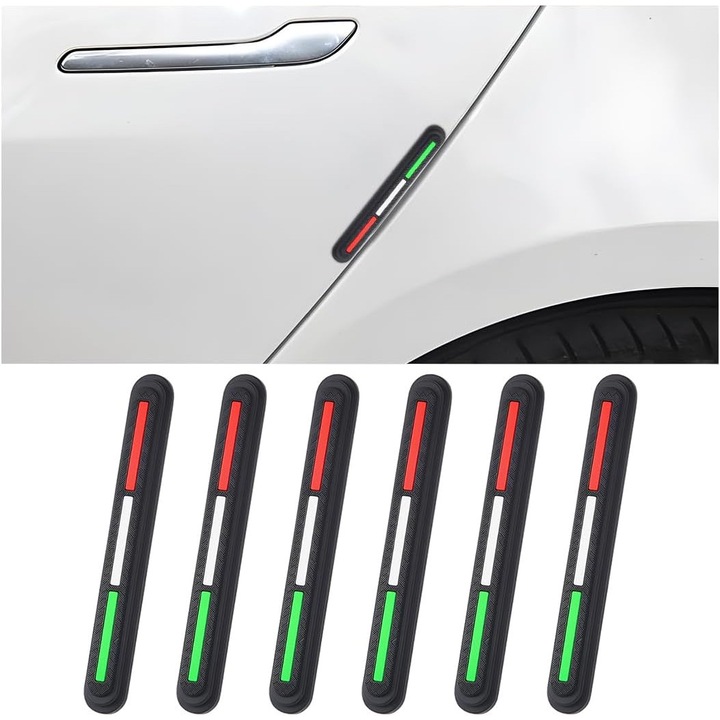 Protectii margine usa auto set, universal, PVC, rosu-alb-verde, 4m