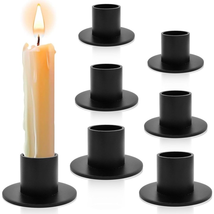 Set 6 suporturi lumanari metalice, negre, 5x3cm