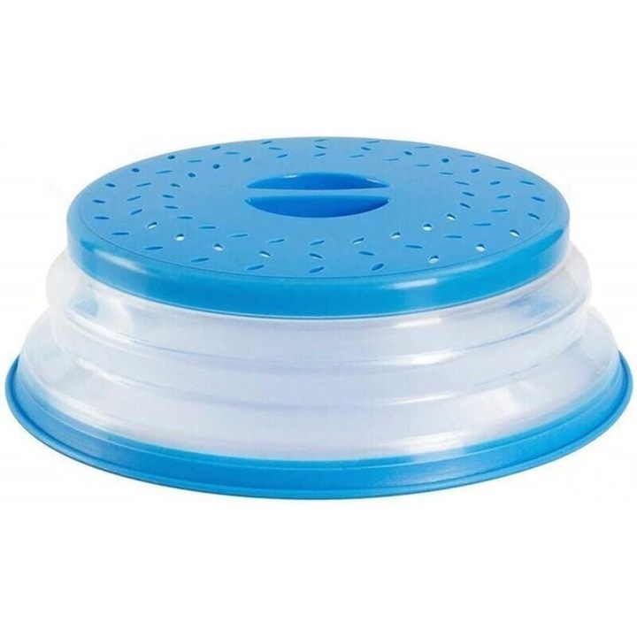 Capac pliabil pentru microunde, plastic, albastru, 26.3x7cm
