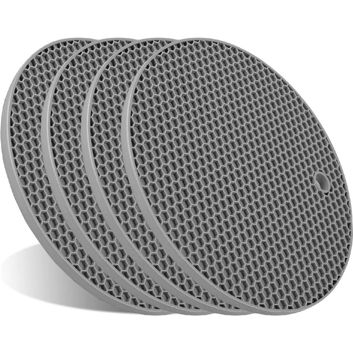 Set 4 suporturi din silicon gros, rezistente la caldura, antiderapante, gri, 18x0.6cm