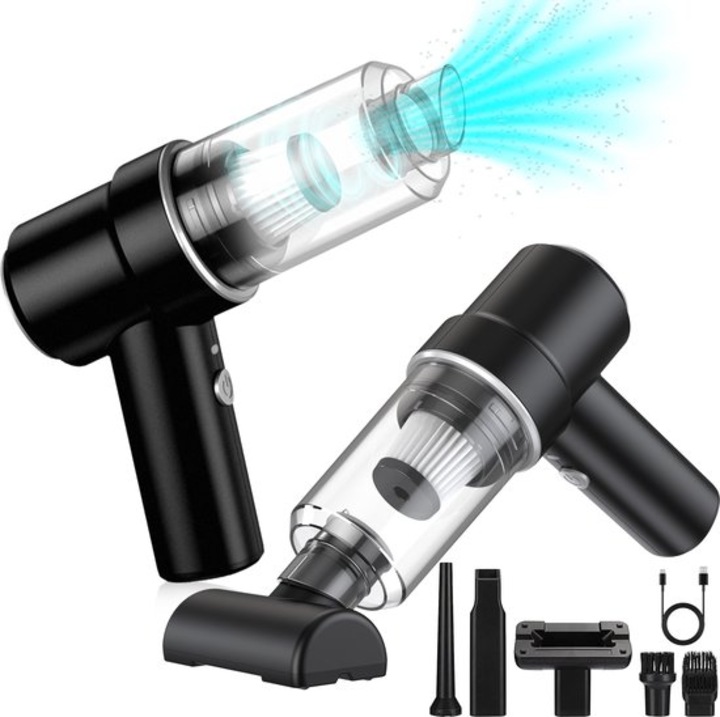 Aspirator portabil mini cu functie suflare, 4 accesorii, fara fir, reincarcabil, compact