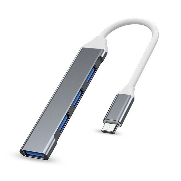 Hub USB Type-C, 1 USB 3.0 3 USB 2.0, gri, 12.5x8.5x1.5cm
