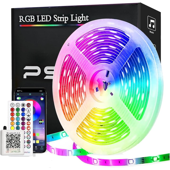 LED szalag 15m RGB vezérlés app Bluetooth többszínű 24V