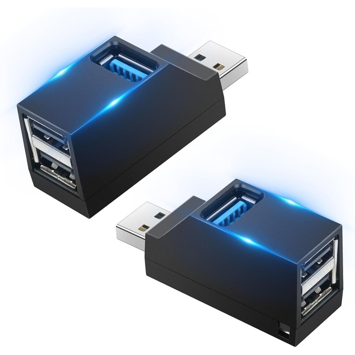 Hub USB 3 porturi, 1 USB 3.0 2 USB 2.0, compact, negru