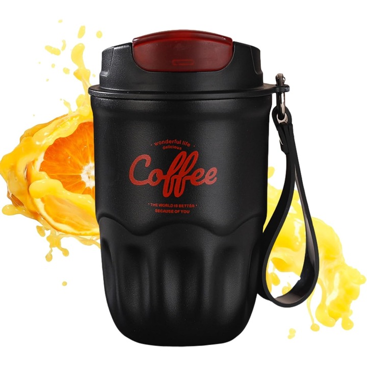 Cana termos cu afisaj temperatura, otel inoxidabil, 360ml, negru