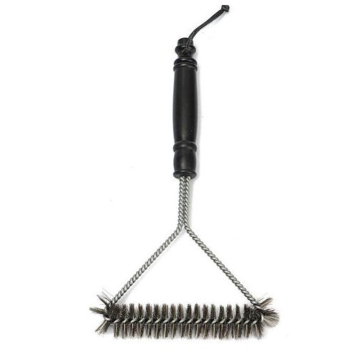 Háromszög alakú grillkefe, rozsdamentes acél, ezüst-fekete, 4x16.5x30.5cm