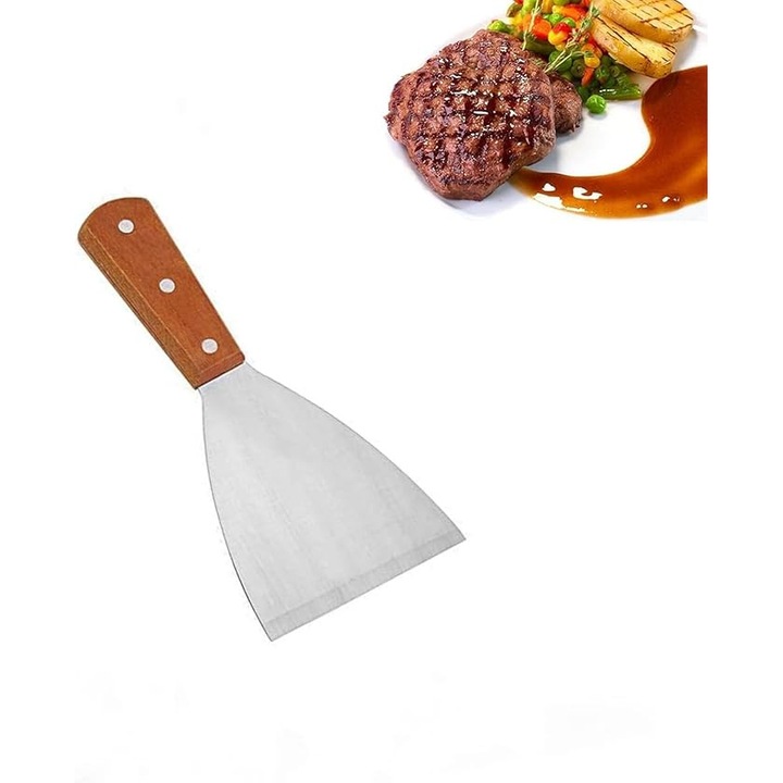 Spatula gratar inox cu maner lemn antiderapant, pliabila, 30x5cm