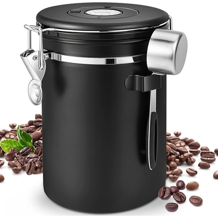 Recipient vidat pentru cafea 1.8L cu lingurita si cronometru, inox