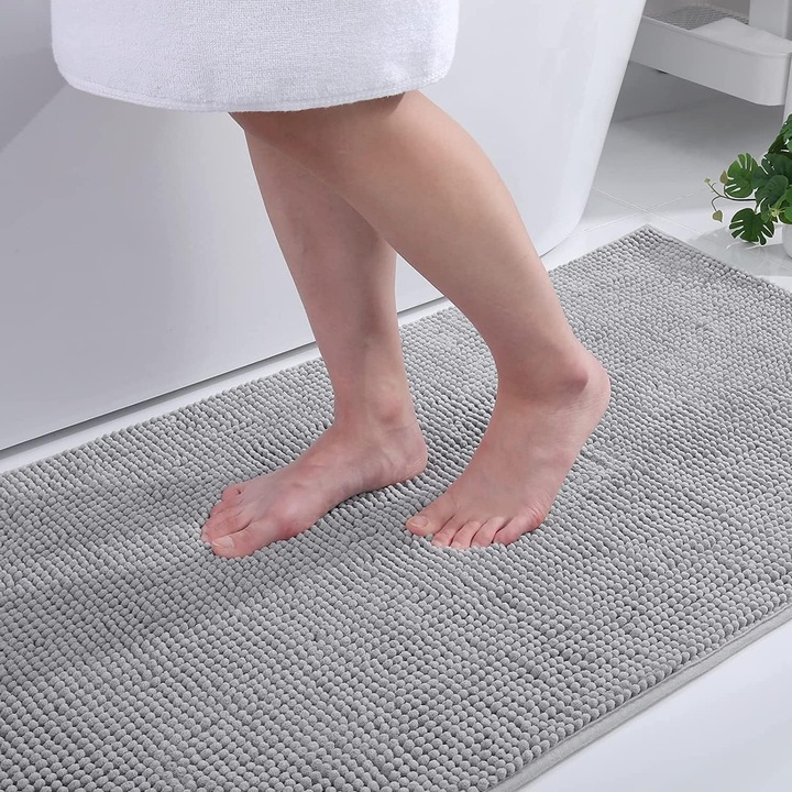 Covoras baie chenille, antiderapant, absorbant, gri deschis, 40x60cm