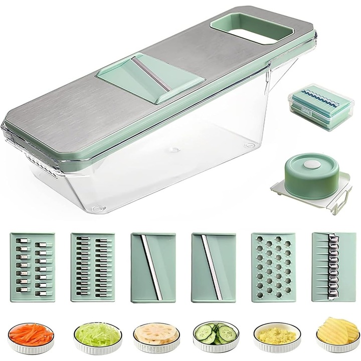 Feliator legume manual 7 in 1, inox, set 6 lame, antiderapant, 30x15x10cm