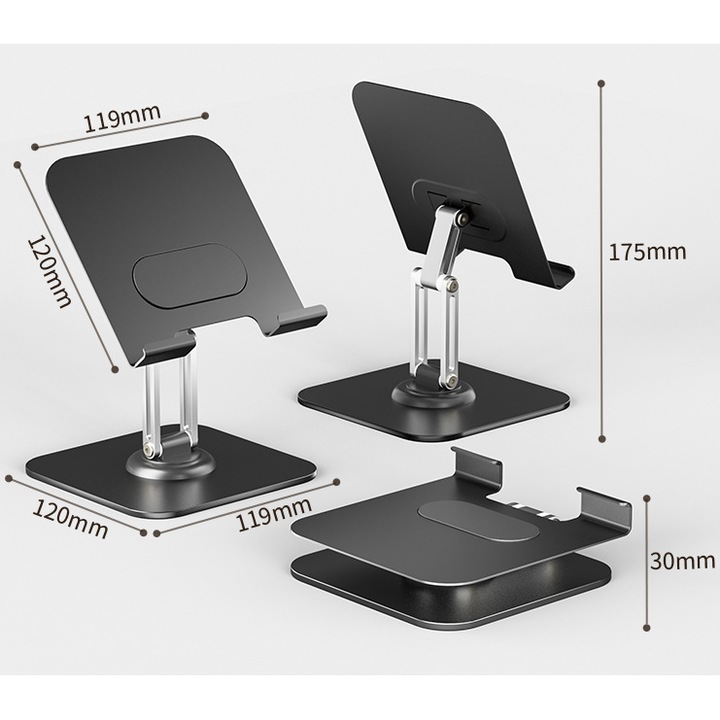 Suport pliabil universal pentru tableta 4.7-12.9 inch, aluminiu, antiderapant, portabil