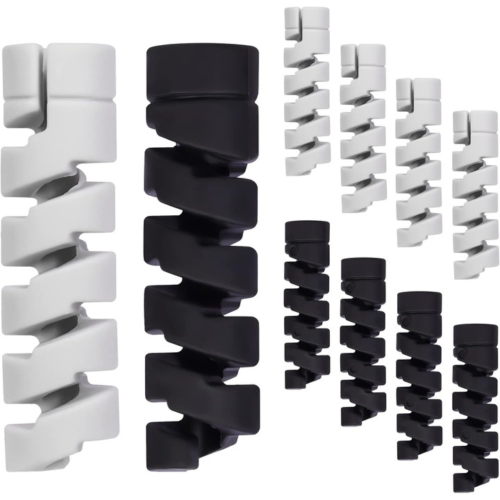 Protector cablu incarcator spirala silicon flexibil set 24 buc negru alb 2.5x4mm